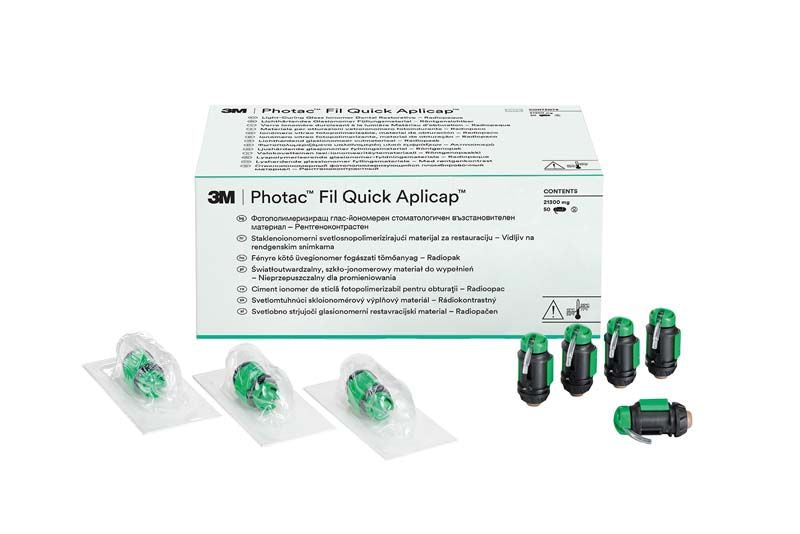 Lichthärtendes Glasionomer-Füllungsmaterial Photac™ Fil Quick Aplicap™ mit Verpackung.