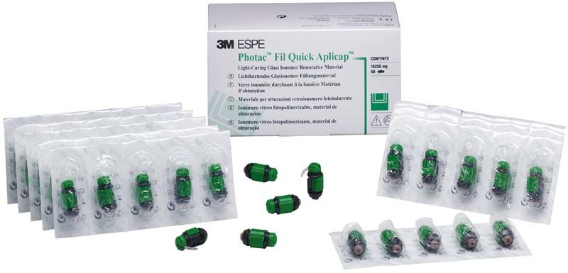 Verpackung von Photac™ Fil Quick Aplicap™ 50er A3 mit grün-schwarzen Kapseln.