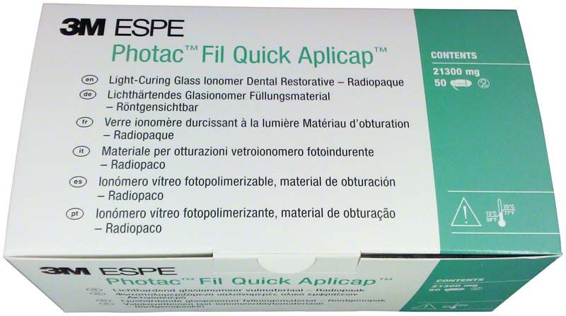 Lichthärtendes Glasionomer Füllungsmaterial Photac™ Fil Quick Aplicap™ Verpackung.