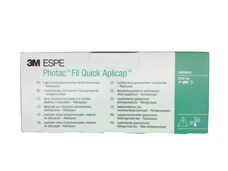 Lichthärtendes Glasionomer Füllungsmaterial Photac™ Fil Quick Aplicap™ Verpackung.