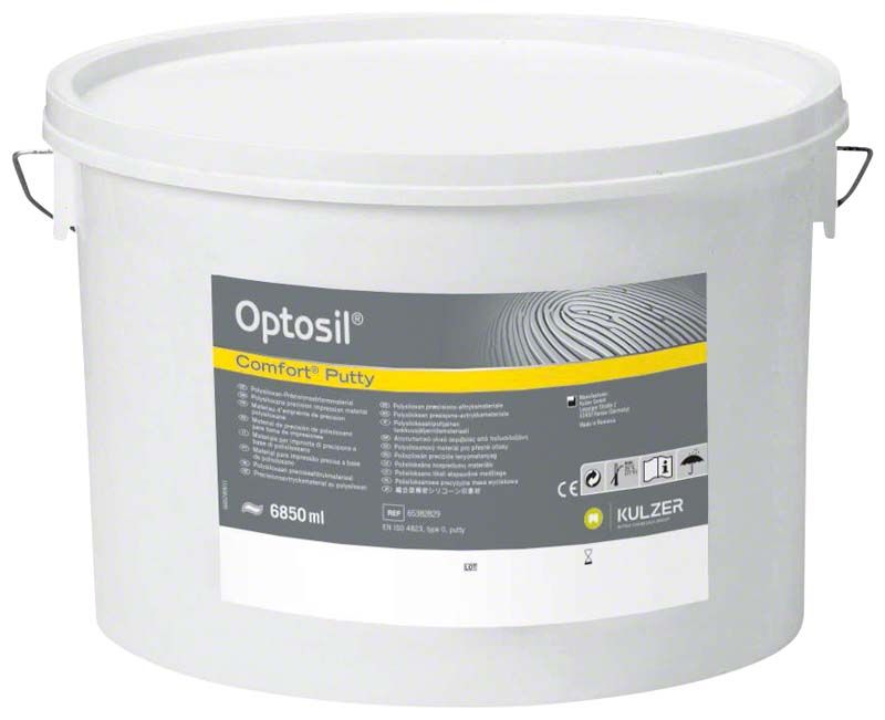Optosil comfort putty Eimer 6850ml mit Produktetikett von Kulzer.