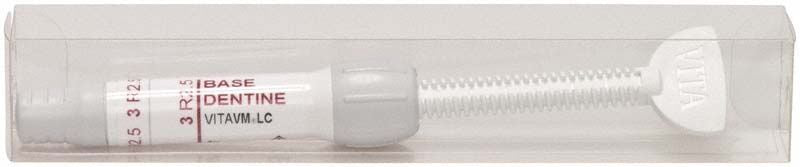 Spritze des VITAVM®LC BASE DENTINE SYSTEM 3D-MASTER® 3R2.5 in Verpackung.