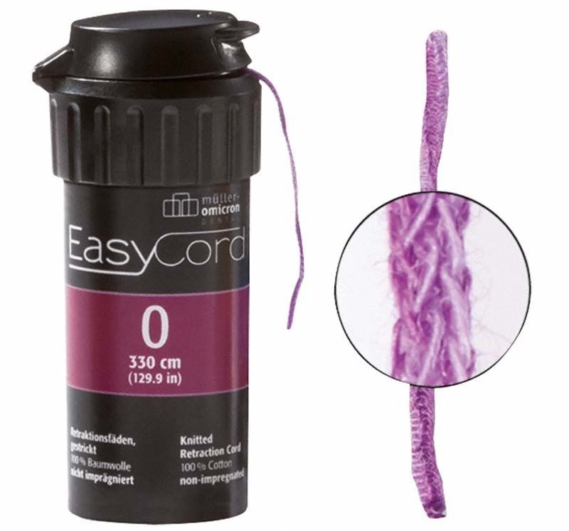 EasyCord Retraktionsfaden Gr. 0 in violetter Verpackung mit Detailansicht des Fadens.