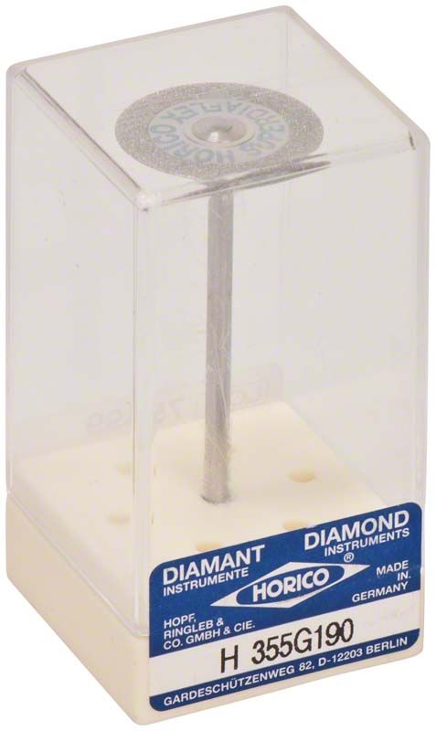 SUPERDIAFLEX® Diamantscheibe H 355G 190 in transparenter Kunststoffbox.