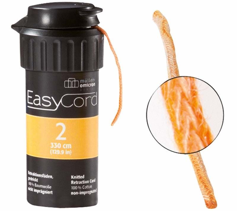 EasyCord Gr. 2 orangener Retraktionsfaden in Spenderdose mit Nahaufnahme.