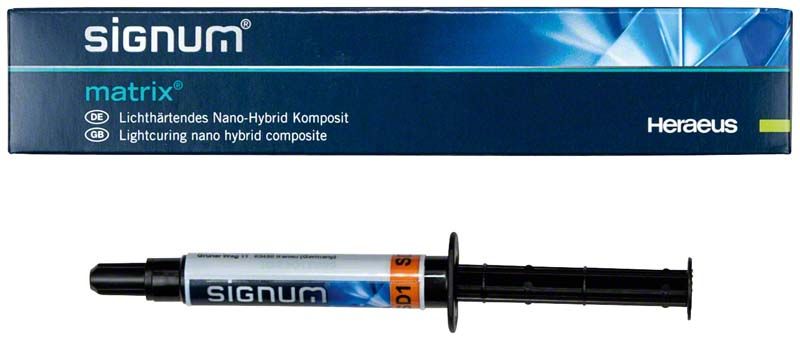 Signum® matrix® SD1 Hybrid-Komposit in Spritze mit Verpackung.