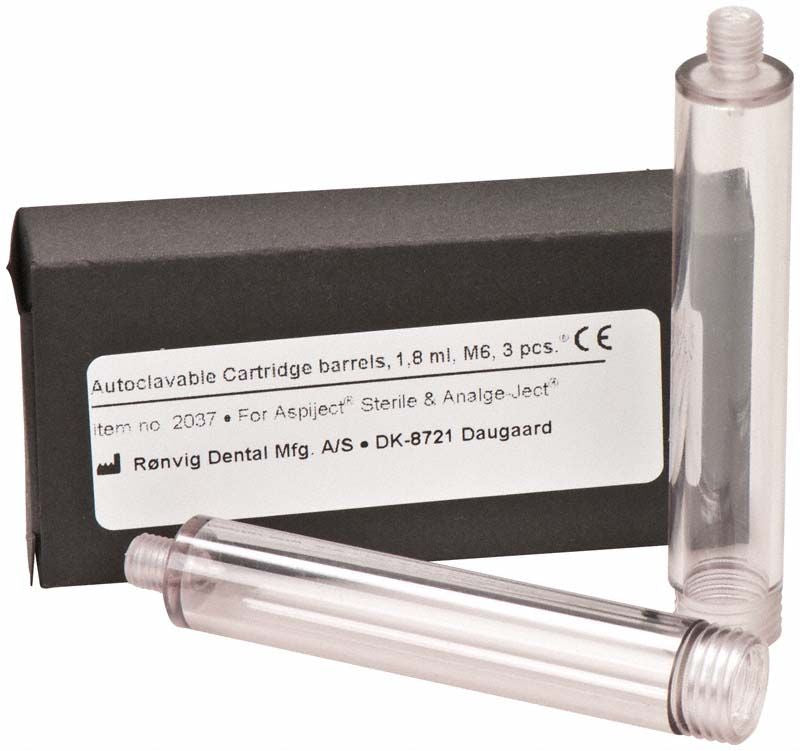 Transparente ASPIJECT® SIS Schraubhülsen neben schwarzer Verpackung.