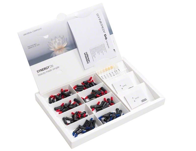 Synergy D6 Kapseln Intro-Kit mit verschiedenen Kapseln und Infoblatt in weißer Box.