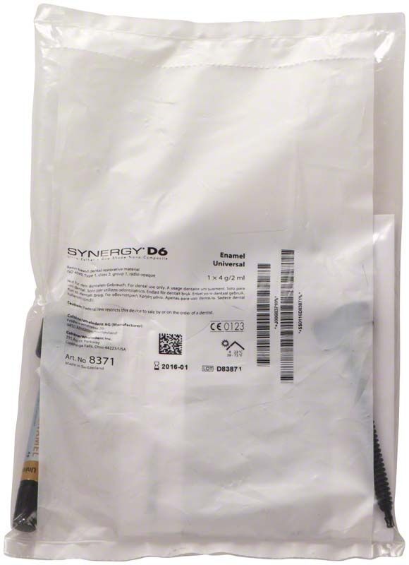 Synergy D6 Spritze Enamel Universal in weißer Verpackung mit Etikett.