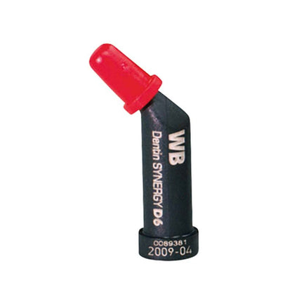Schwarze Synergy D6 Kapsel mit rotem Verschluss, Beschriftung "Dentin white bleach".