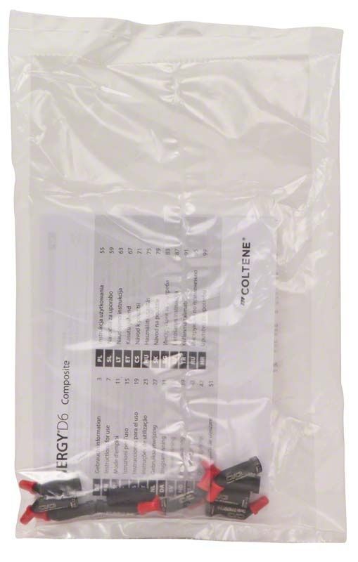 Transparente Verpackung mit Synergy D6 Kapseln Dentin C2/C3 und Beipackzettel.