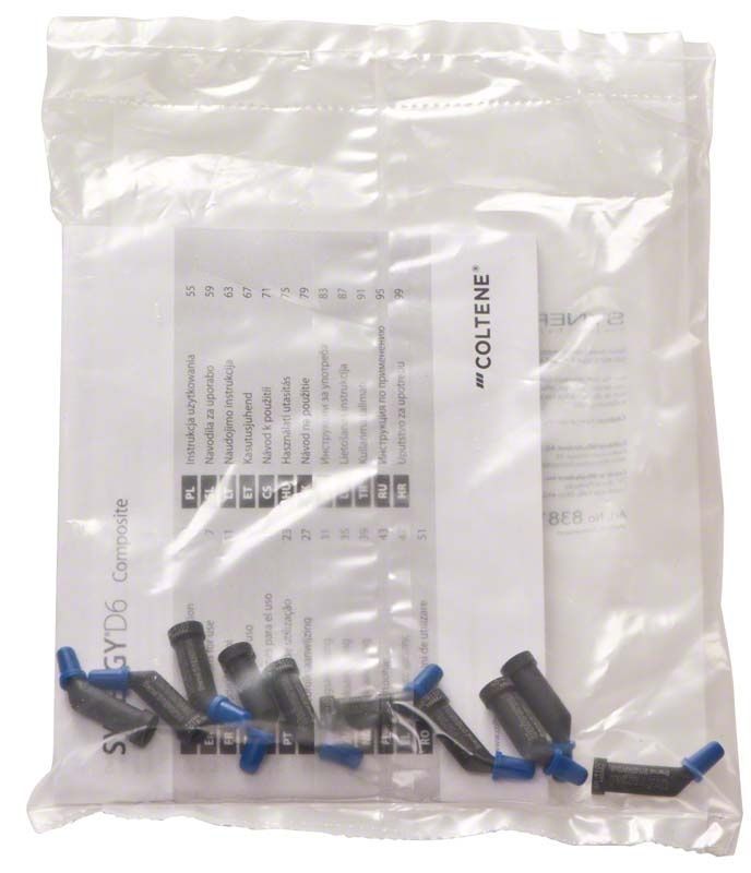 Synergy D6 Kapseln Enamel Universal in transparenter Verpackung mit Farbschlüssel.