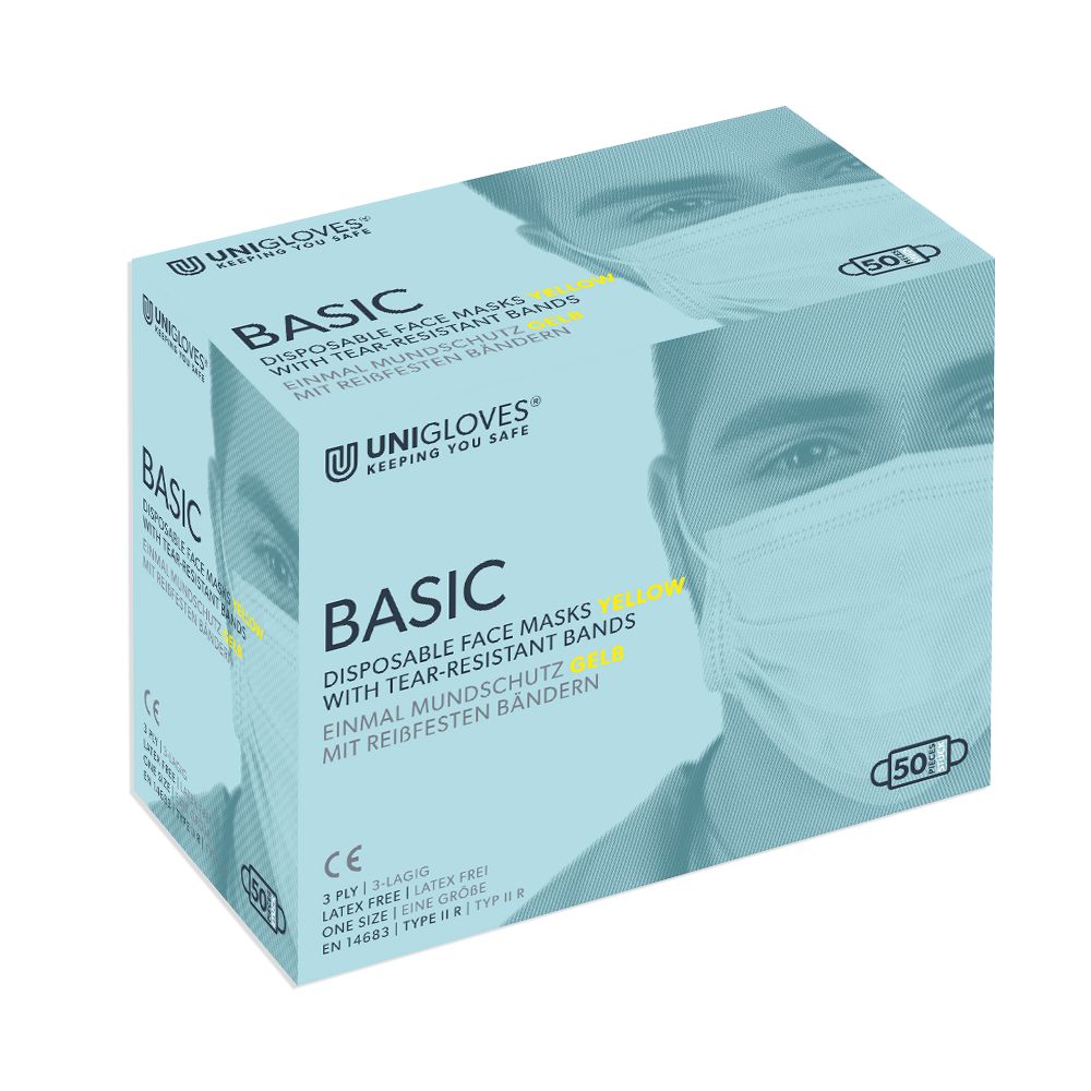 Einmal-Mundschutz Basic von Medic-Star in blauer Verpackung.