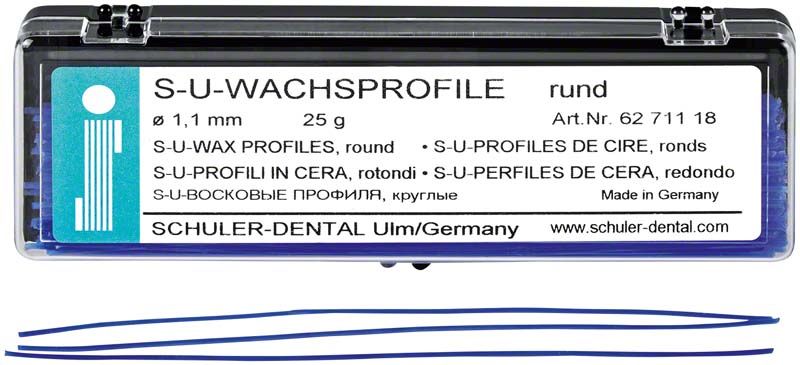 S-U-Wachsprofile rund Ø 1,1 mm in transparenter Plastikverpackung.
