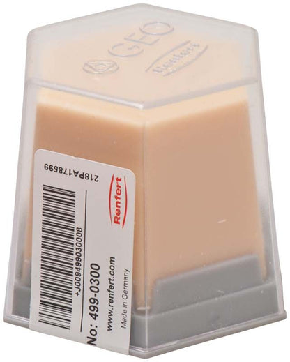 Modellierwachs GEO Classic Natural dentin-opak in transparenter sechseckiger Verpackung mit Etikett.