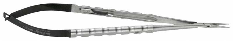 Mikrochirurgischer Castroviejo-Nadelhalter mit gerader, diamantbeschichteter Spitze.