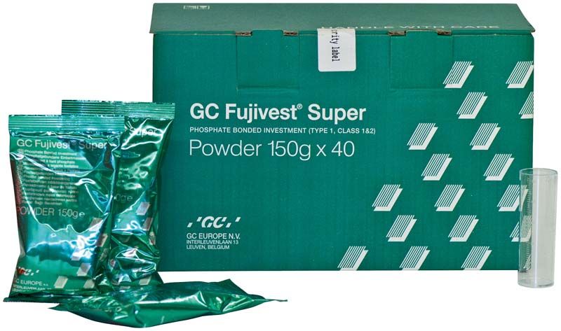 GC Fujivest® Super Pulver 40 x 150g Verpackung mit grünen Beuteln.