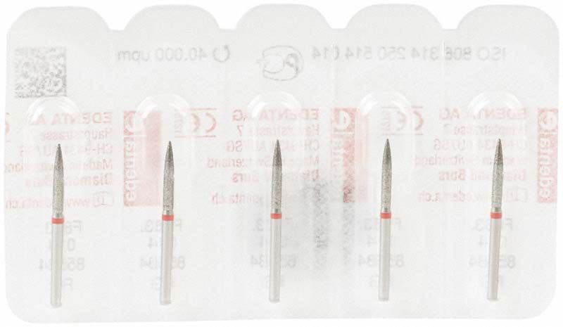 Diamantschleifer FG 863F 014 in Blisterverpackung mit rotem Ring.