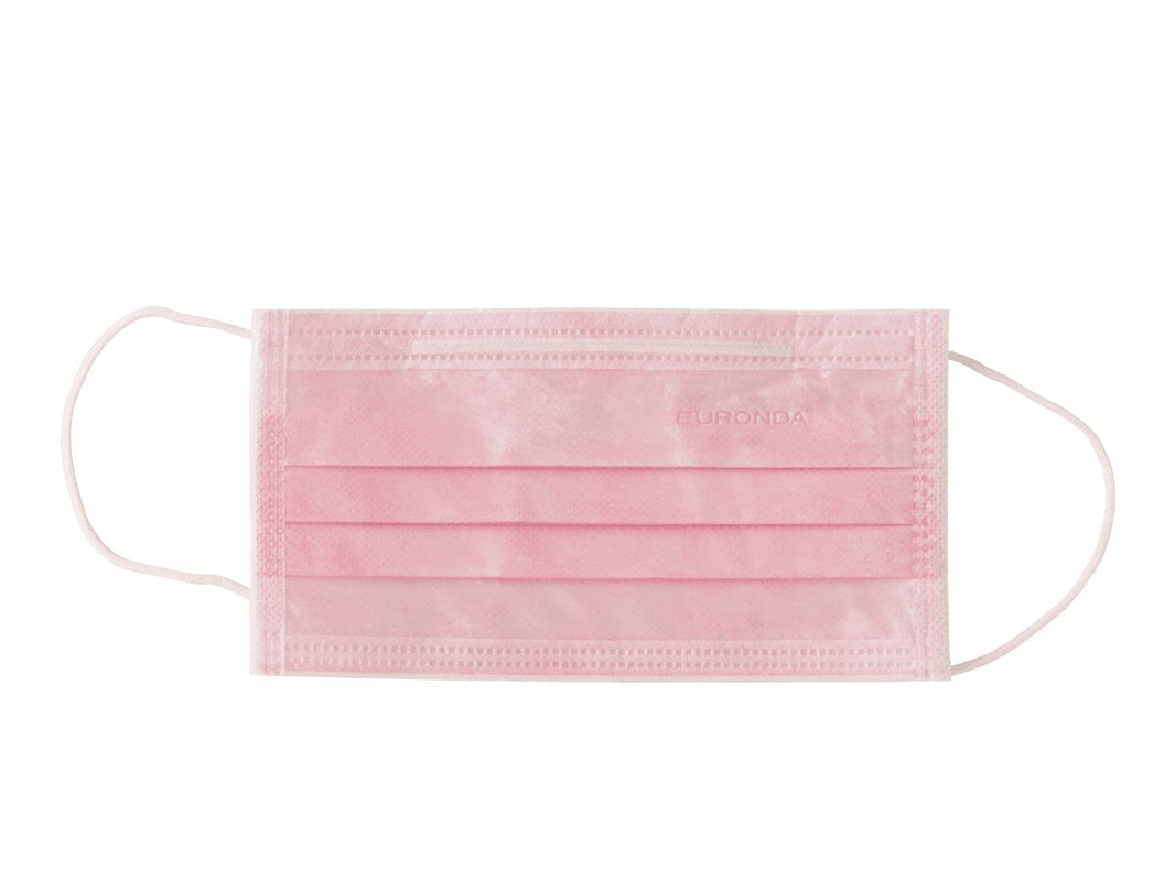 Rosa 3-lagiger Mundschutz mit Gummizug für den dentalen Bereich.