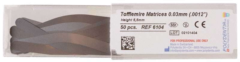 Tofflemire Matrizen 5,5mm 0,03mm in transparenter Verpackung, 50 Stück.
