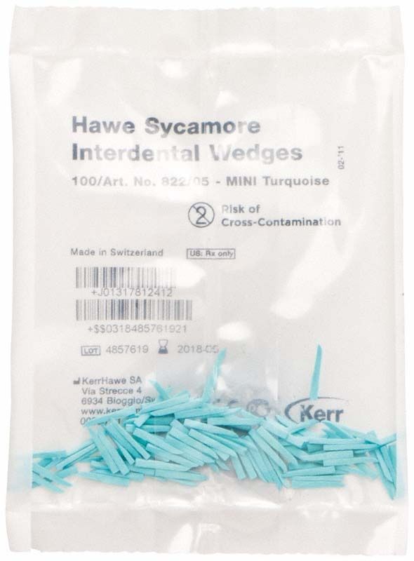 Ahorn-Interdentalkeile türkis in transparenter Verpackung von Kerr.