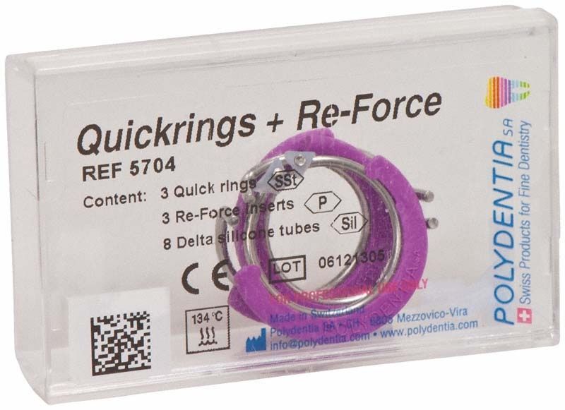 Quickmat Quickringe + Re-Force Verstärkungen in transparenter Verpackung.
