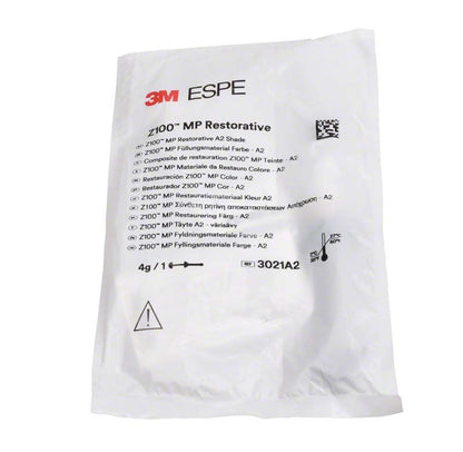 3M™ Z100™ MP Restaurationsmaterial in weißer Verpackung mit Produktdetails.
