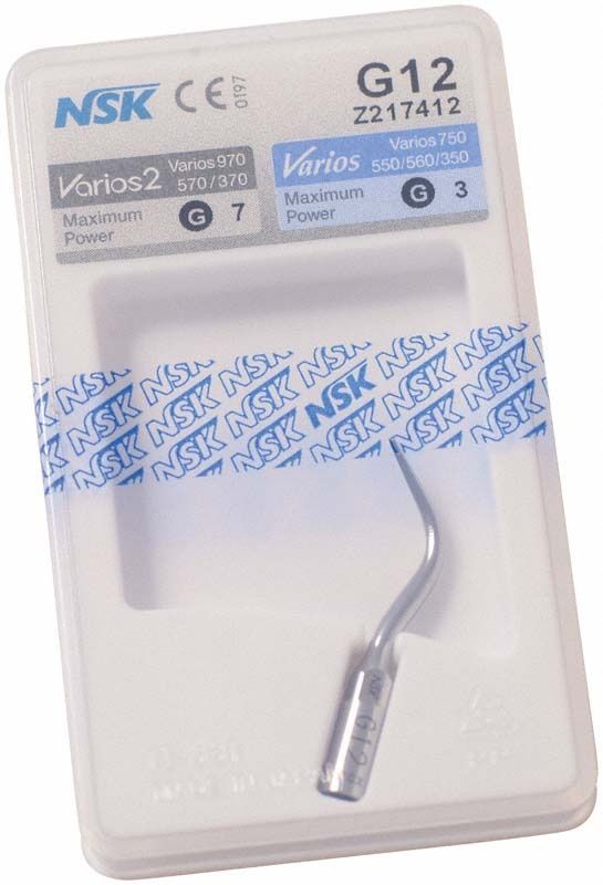 Ultraschallscaler-Aufsatz G12 in transparenter Verpackung mit blauem NSK-Logo.