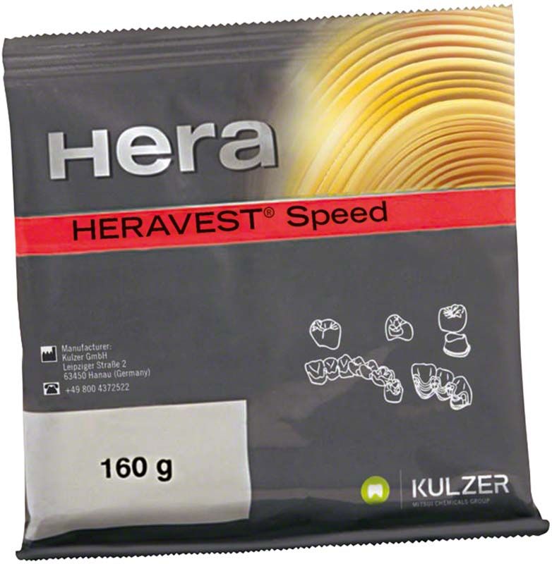 Heravest® Speed 160g Dental-Einbettmasse, graue Verpackung mit roten Akzenten.