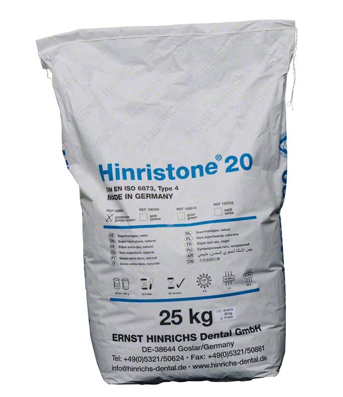 Hinristone® 20 goldbraun 25 kg Sack für dentaltechnische Anwendungen.