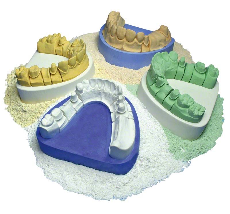 Hinristone® 20 grün - Zahnmodelle in verschiedenen Farben auf Gipsuntergrund