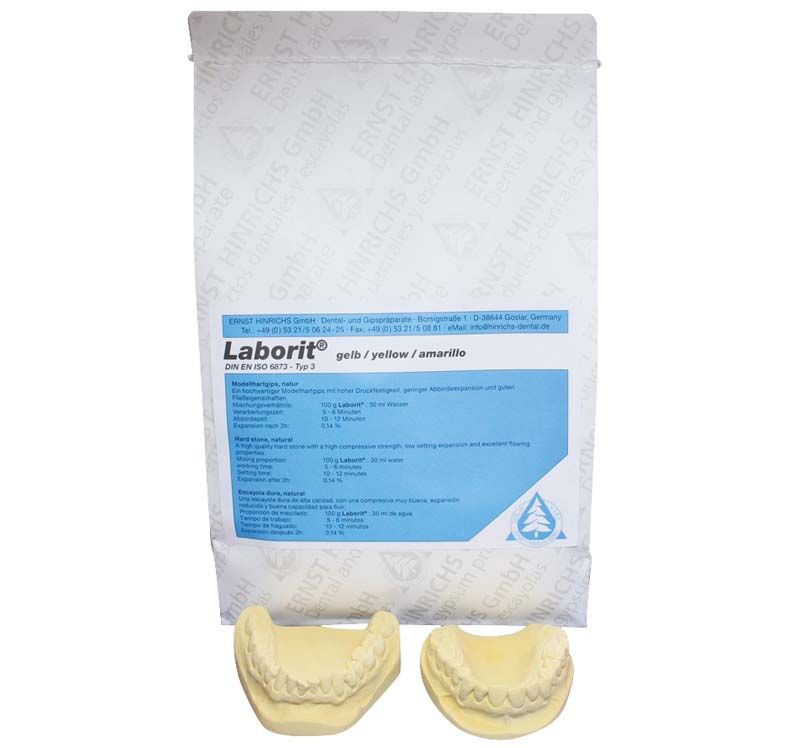 Laborit Naturgips Verpackung mit Modell von Zahnbögen.