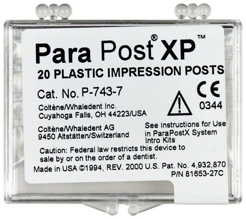 ParaPost® XP™ Abformstifte, Größe 7, in transparenter Verpackung.