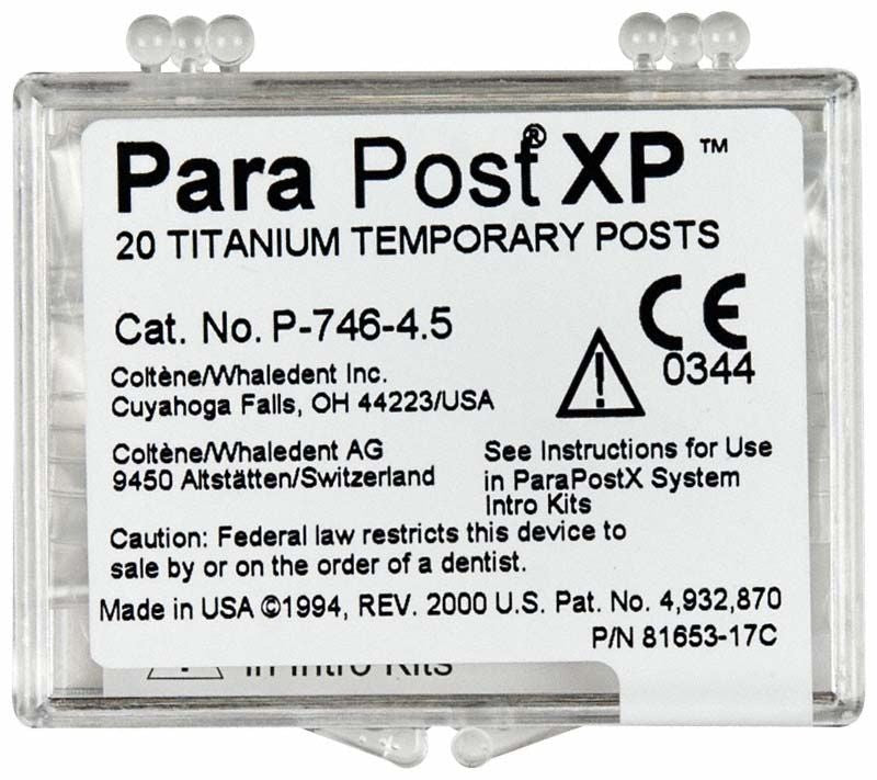 ParaPost® XP™ Temporärstifte, Größe 4.5, in transparenter Verpackung.