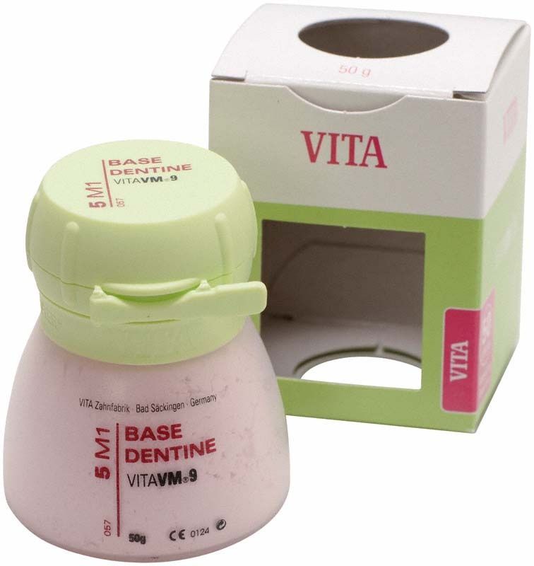 VM9 3D Base Dentin 50g 5M1 in grüner Verpackung.