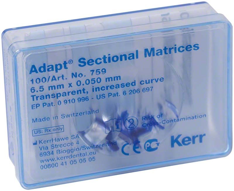 Hawe Adapt Sectional Matrizen in transparenter Box mit Produktinformationen.