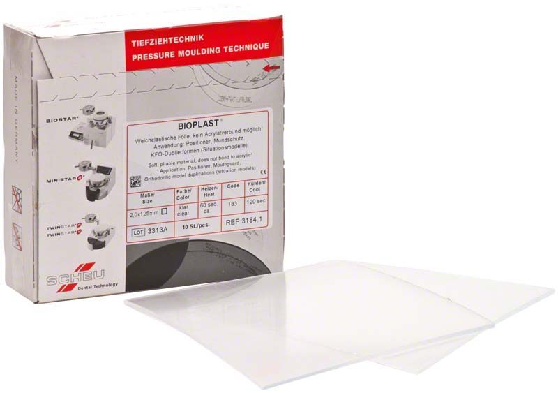 Weichelastische Tiefziehfolie BIOPLAST® 10er 2mm in Verpackung.