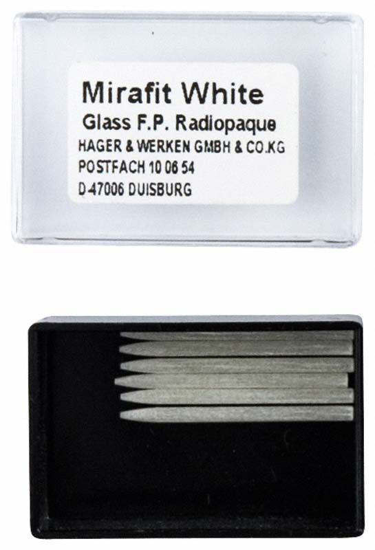 Mirafit® White Wurzelstifte L3 in schwarzer Verpackung mit Etikett.