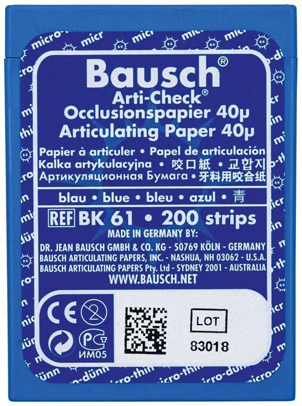 Blaues Arti-Check® Occlusionspapier 40µ Streifenpackung von Bausch.