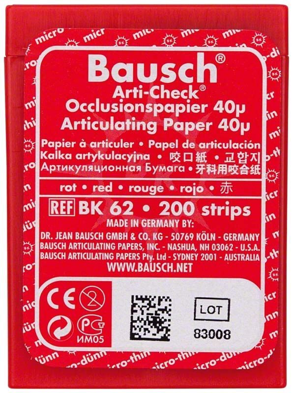 Rote Packung Arti-Check® Occlusionspapier 40µ mit 200 Streifen.