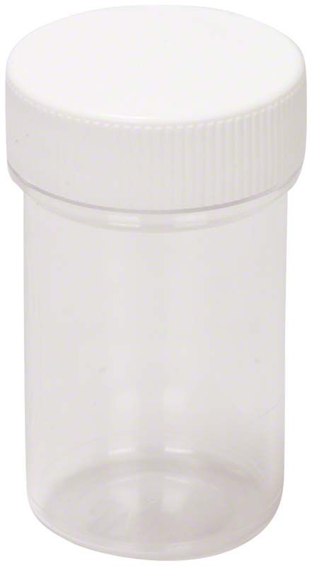 Transparenter Airsonic® Mini Pulverbehälter mit weißem Deckel für Dentaltechnik.