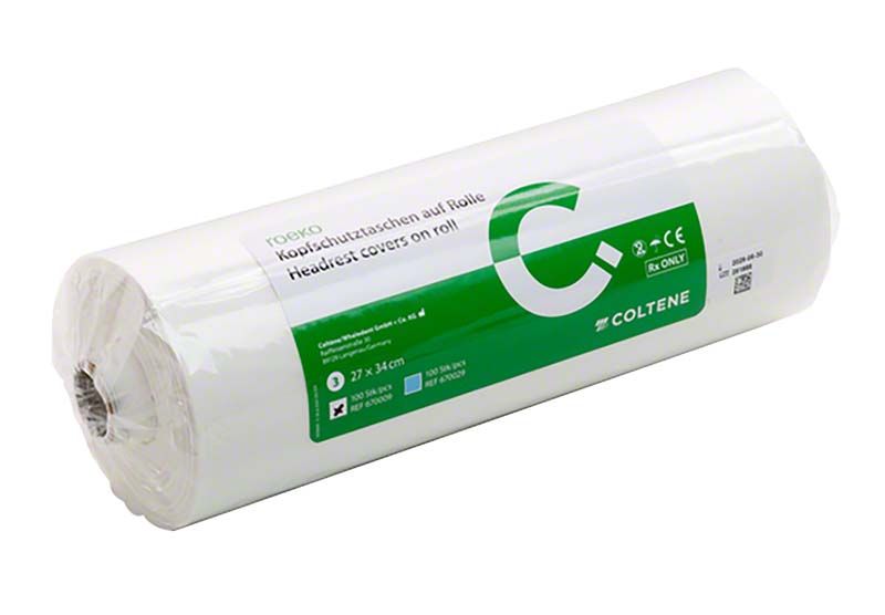 ROEKO Kopfschutztaschen auf Rolle mit grünem Etikett, 27 x 34cm.