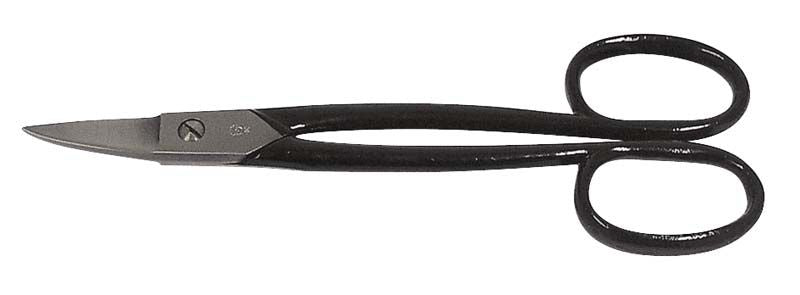 Gezahnte Folienschere mit schwarzem Griff auf weißem Hintergrund.