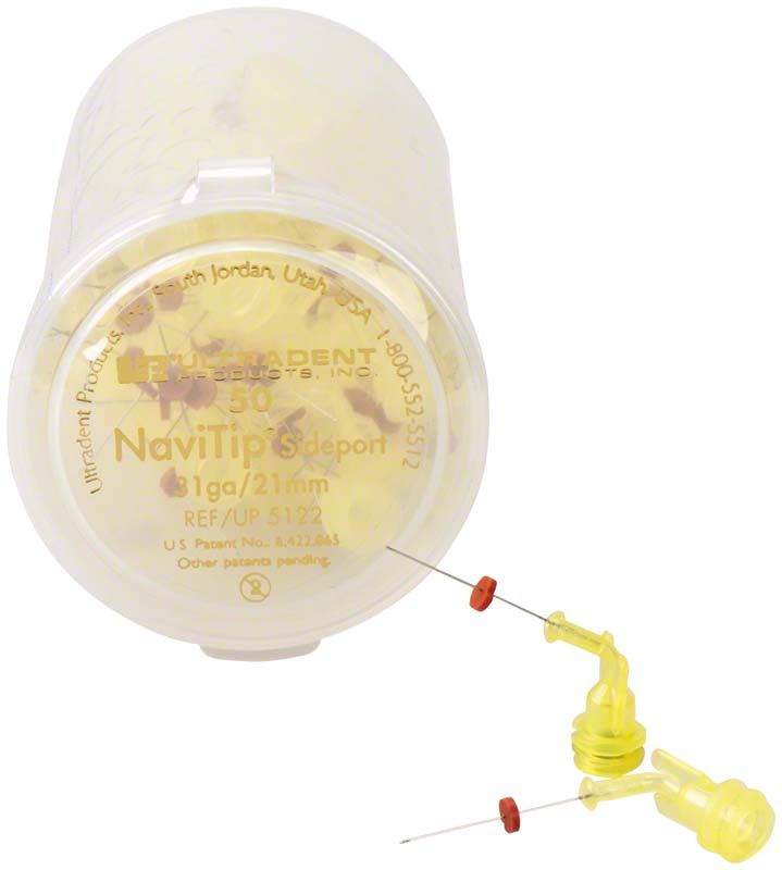 Navi Tips™ Sideport 31ga 21mm Applikatoren in gelber Packung.