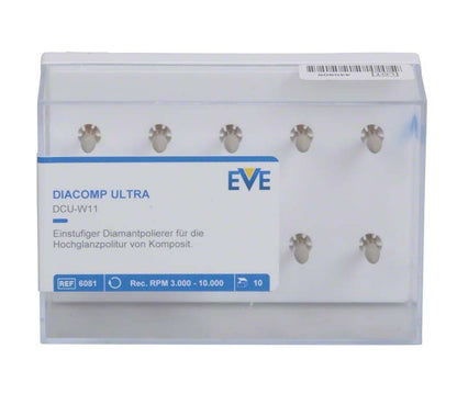 EVE DIACOMP® ultra Minispitze im Kunststoffetui, Detailansicht der Polierer.