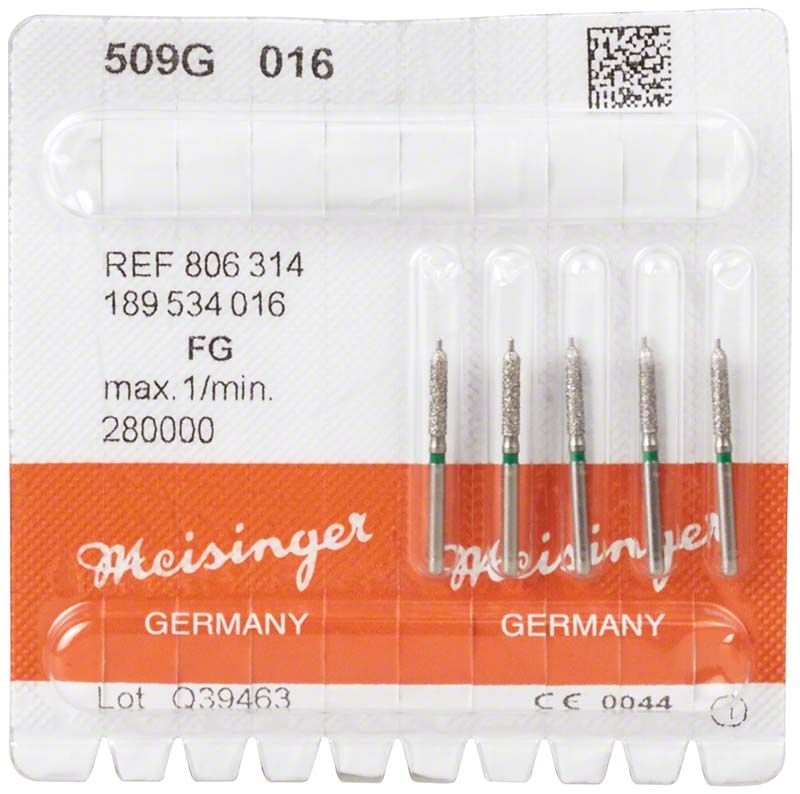 Diamantschleifer FG 509G 016 im Blisterpack mit grünem Ring.