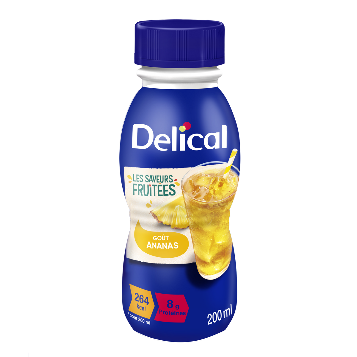 DELICAL SAFT Getränk Ananas, 200 ml Flasche, mit Fruchtabbildung.