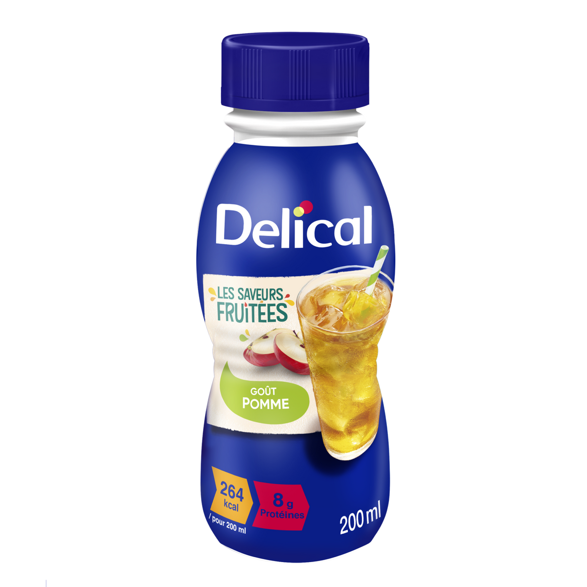 Delical Saft Getränk Apfel, 200 ml Flasche, mit Fruchtabbildung.