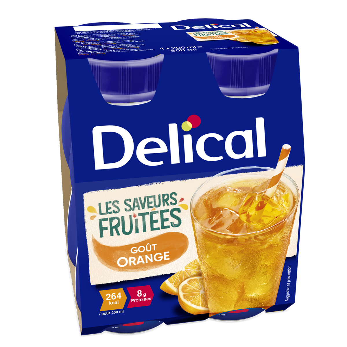 Delical Saft Getränk Orange, 200 ml Flasche, mit Fruchtabbildung.