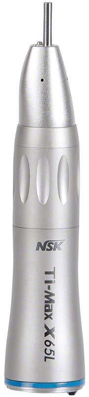 Silbernes Ti-Max X65L Handstück mit Licht und blauer Basis.